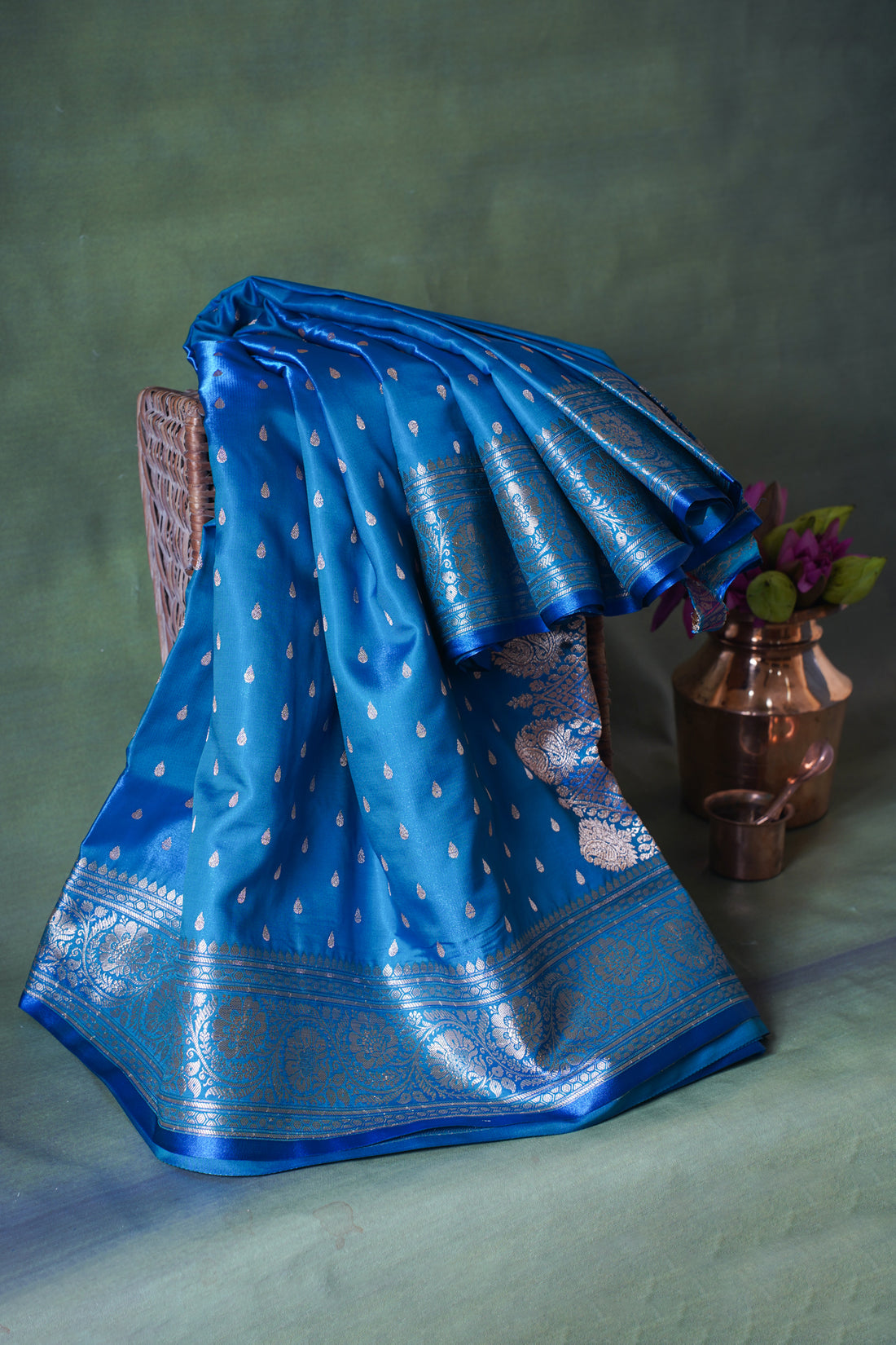 Royal Blue Banarasi Upada Satin Silk Buti Saree