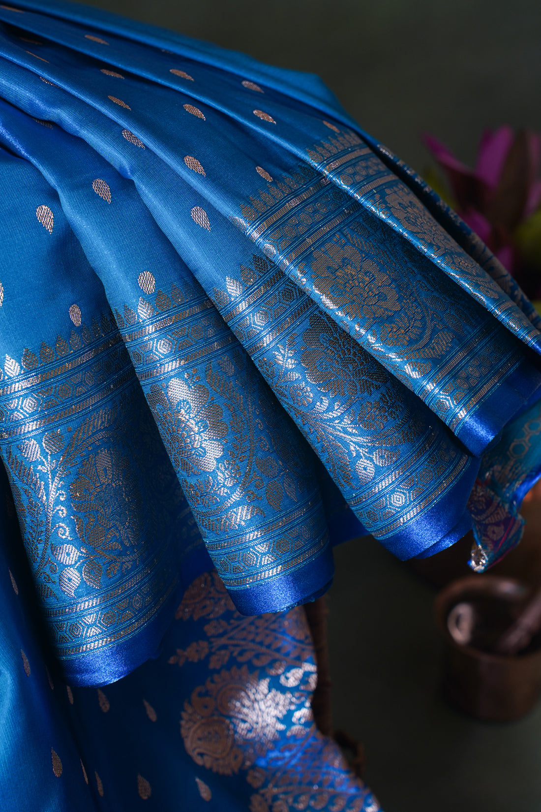 Royal Blue Banarasi Upada Satin Silk Buti Saree