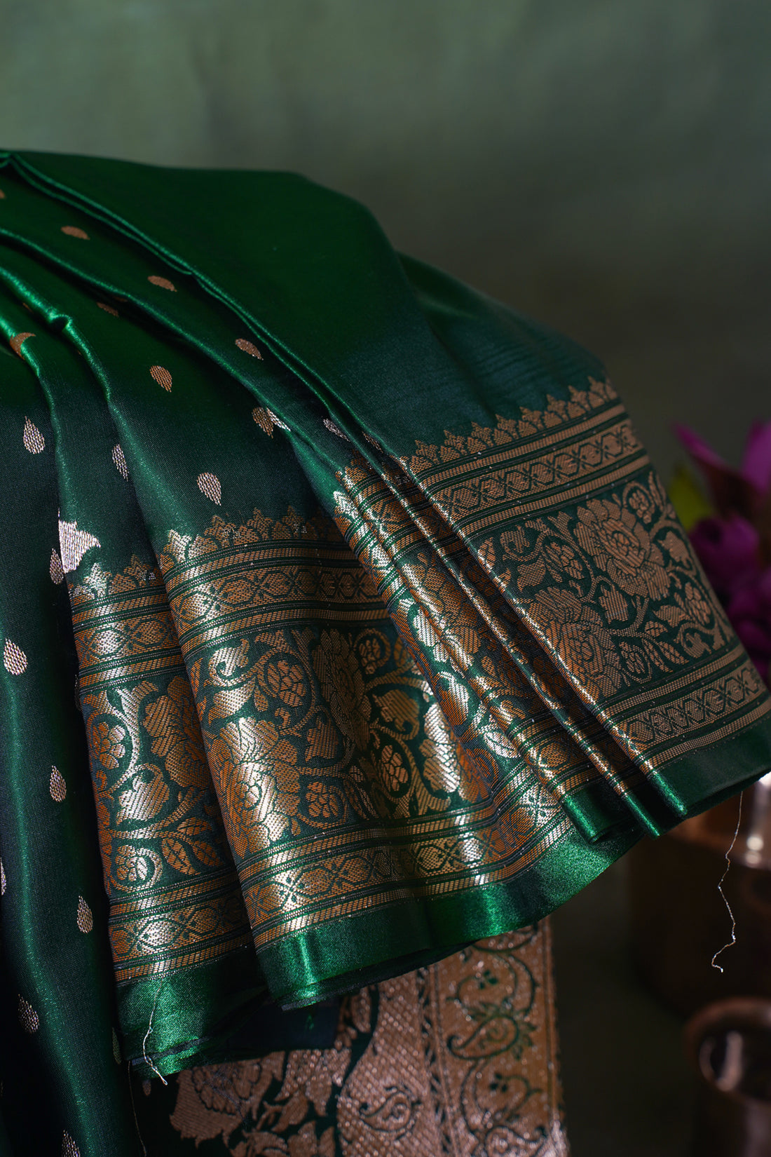 Emerald Green Banarasi Upada Satin Silk Buti Saree