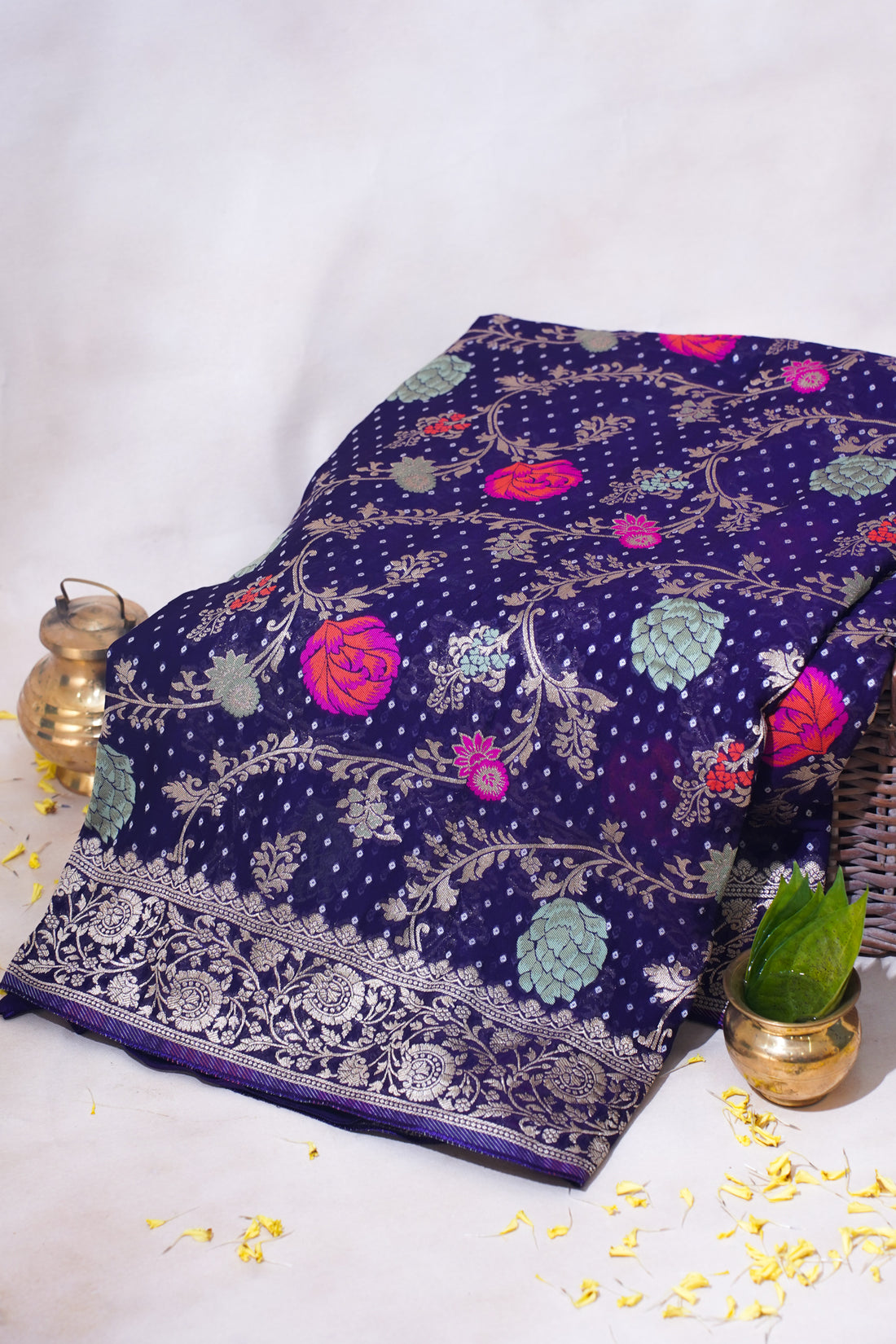 Royal Purple Khaddi Georgette Minakari Jaal Bandhej Saree