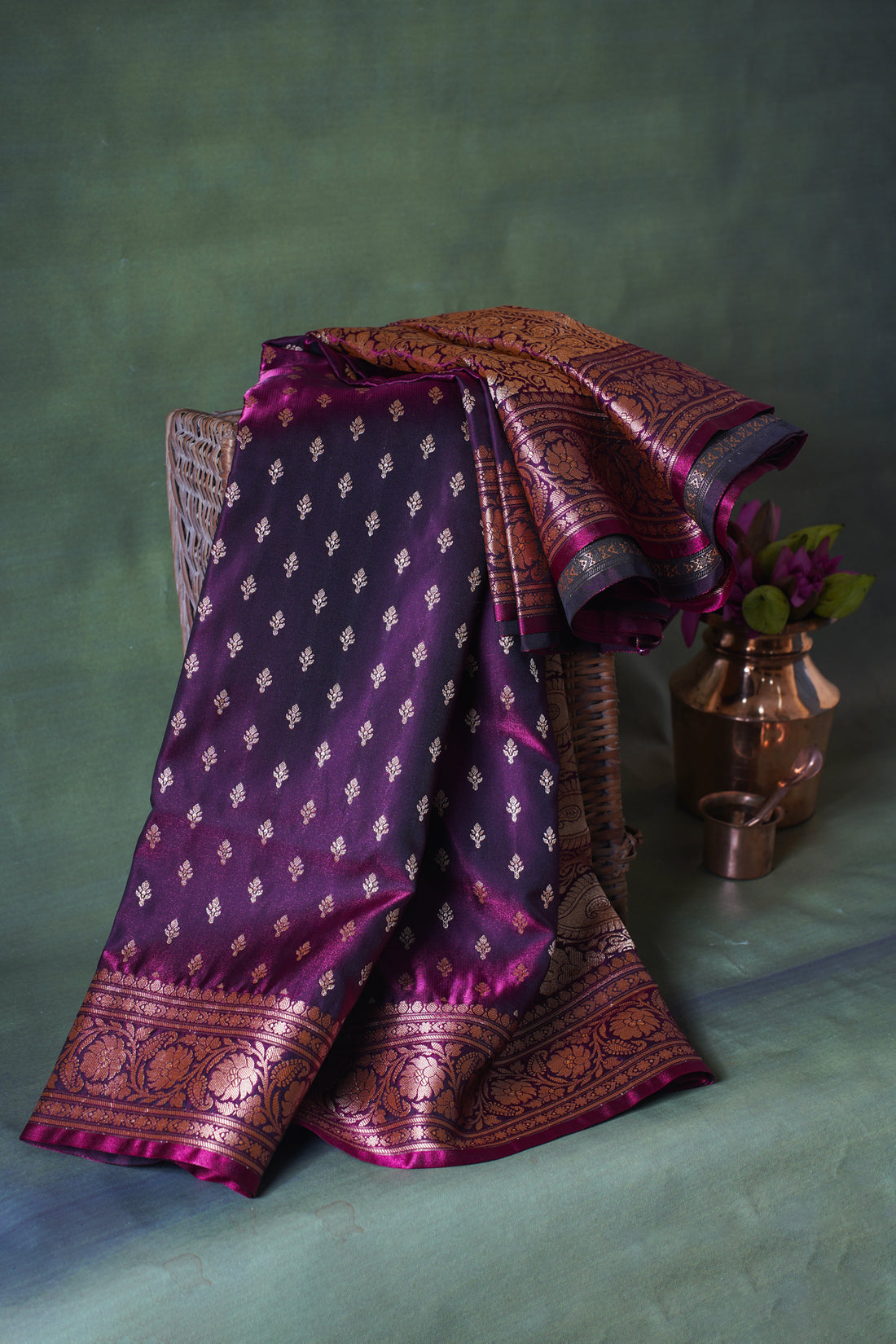 Royal Plumb Banarasi Upada Satin Silk Buti Saree