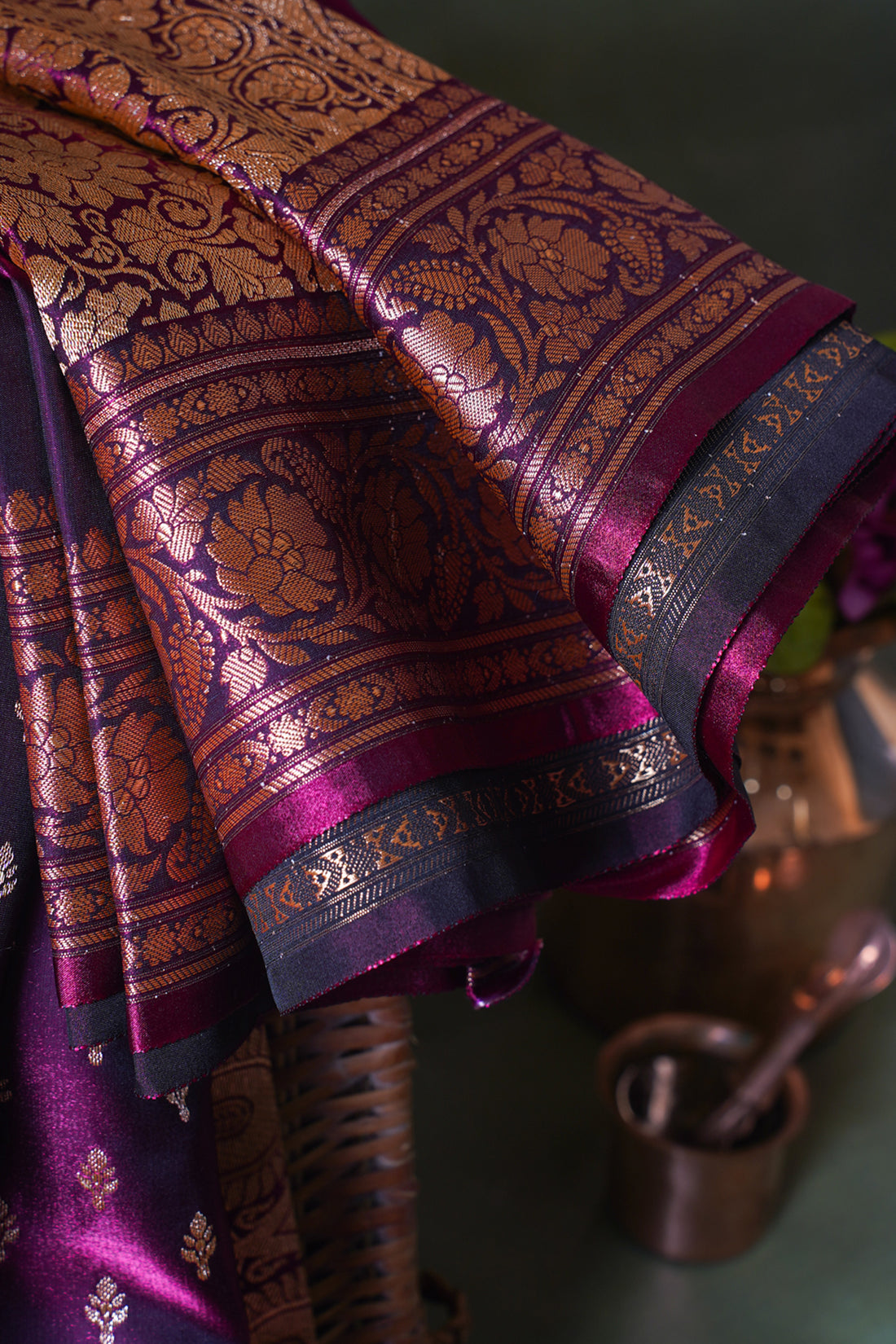 Royal Plumb Banarasi Upada Satin Silk Buti Saree