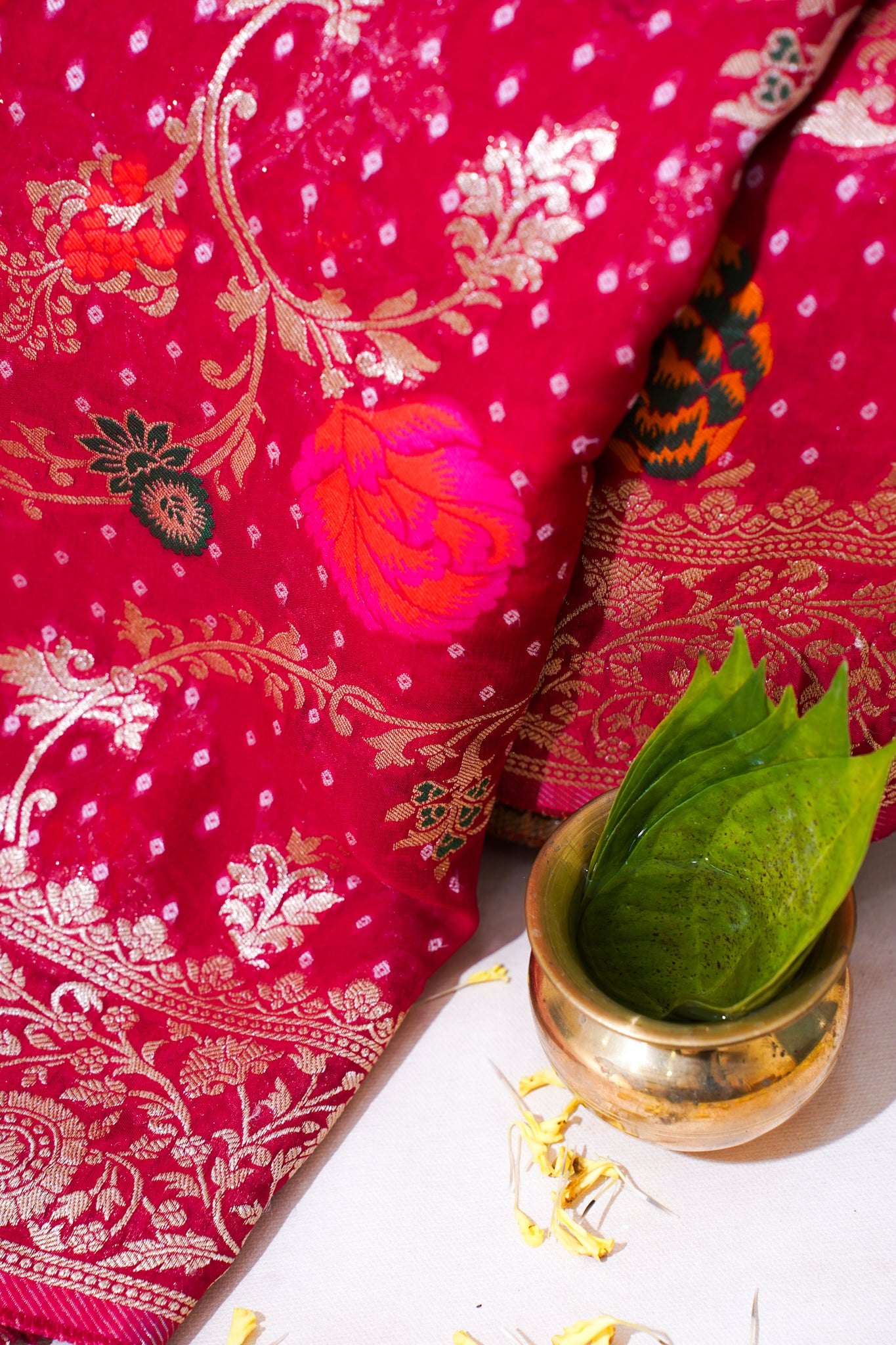 Rani Pink Khaddi Georgette Minakari Jaal Bandhej Saree