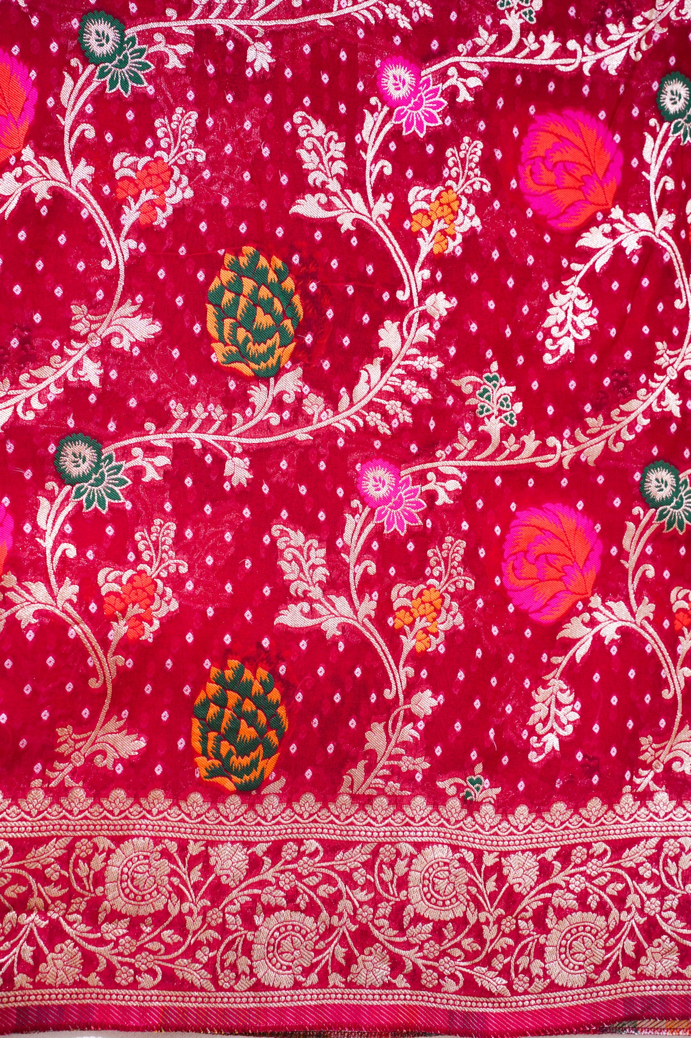 Rani Pink Khaddi Georgette Minakari Jaal Bandhej Saree