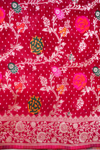 Rani Pink Khaddi Georgette Minakari Jaal Bandhej Saree