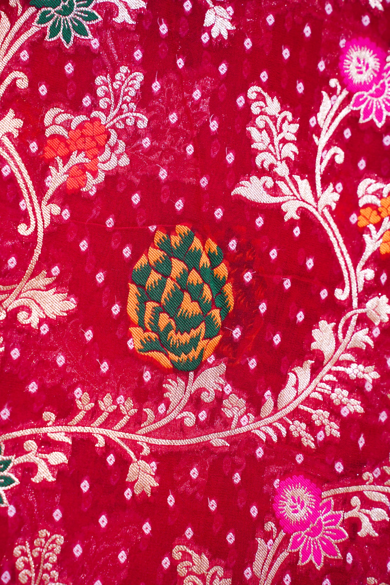 Rani Pink Khaddi Georgette Minakari Jaal Bandhej Saree