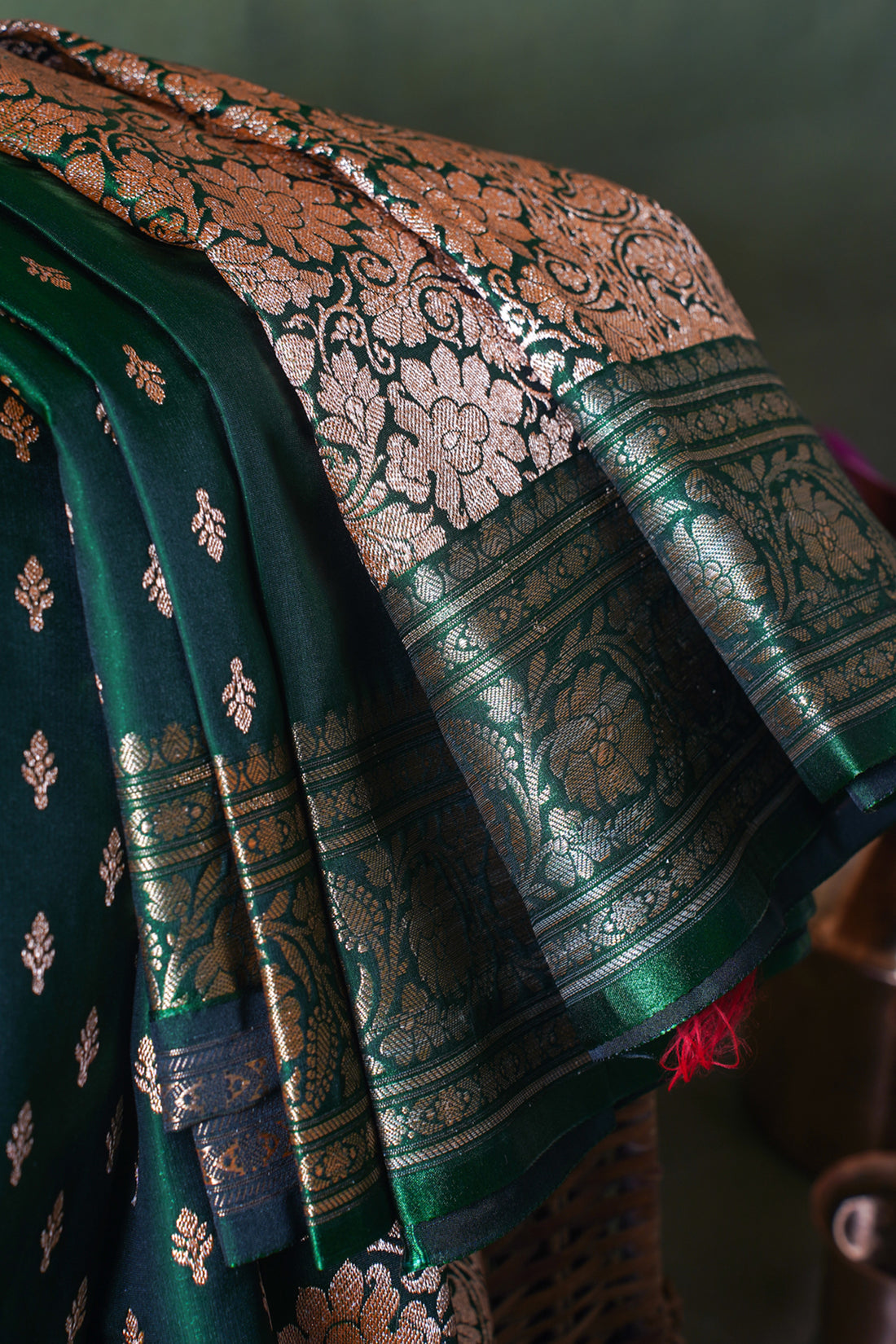 Deep Forest Green Banarasi Upada Satin Silk Buti Saree
