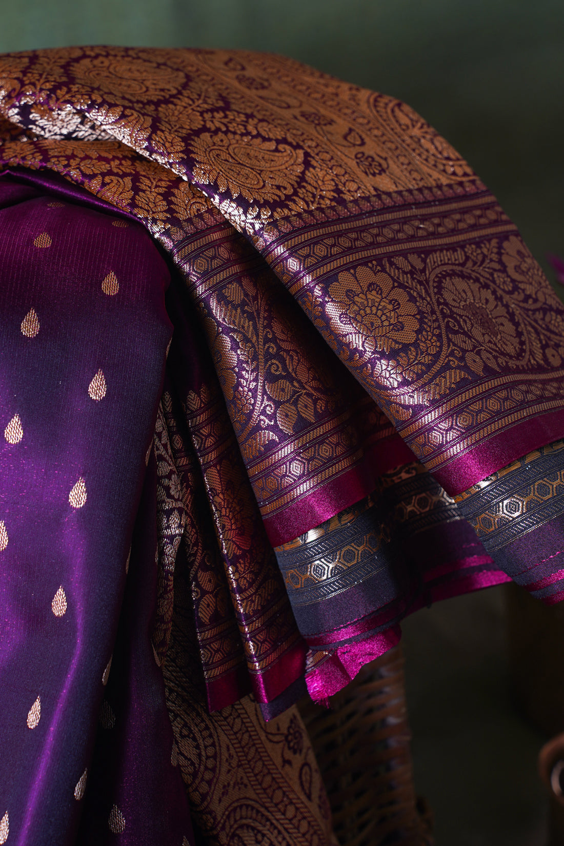 Plum Purple Banarasi Upada Satin Silk Buti Saree