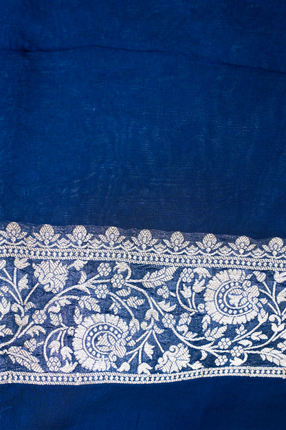 Navy Blue Khaddi Georgette Minakari Jaal Bandhej Saree