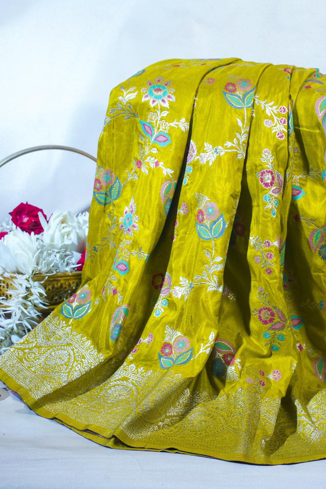 Mustard Yellow Banarasi Minakari Jaal Saree