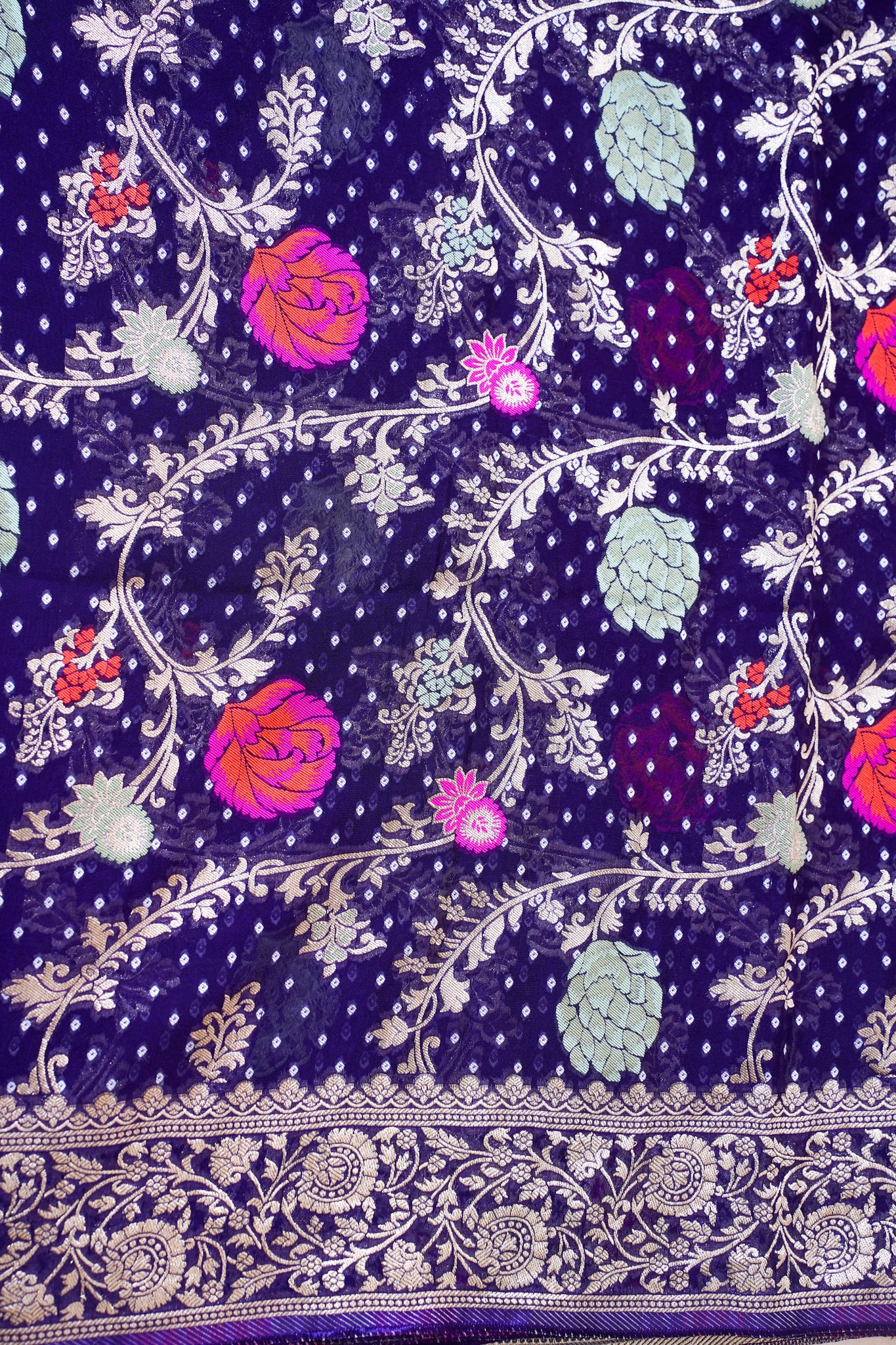 Royal Purple Khaddi Georgette Minakari Jaal Bandhej Saree