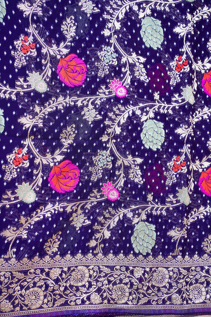Royal Purple Khaddi Georgette Minakari Jaal Bandhej Saree
