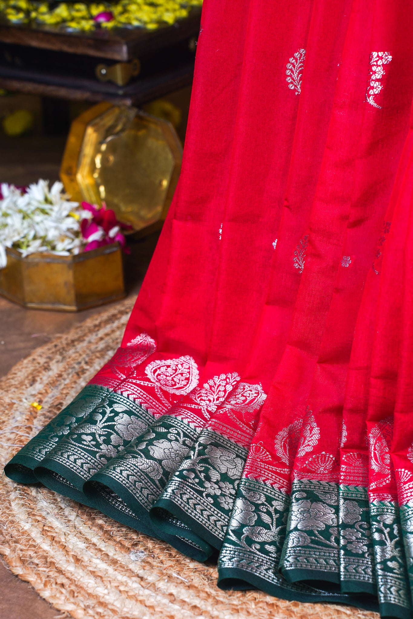 Rani Red Handloom Banarasi Matka Silk Saree