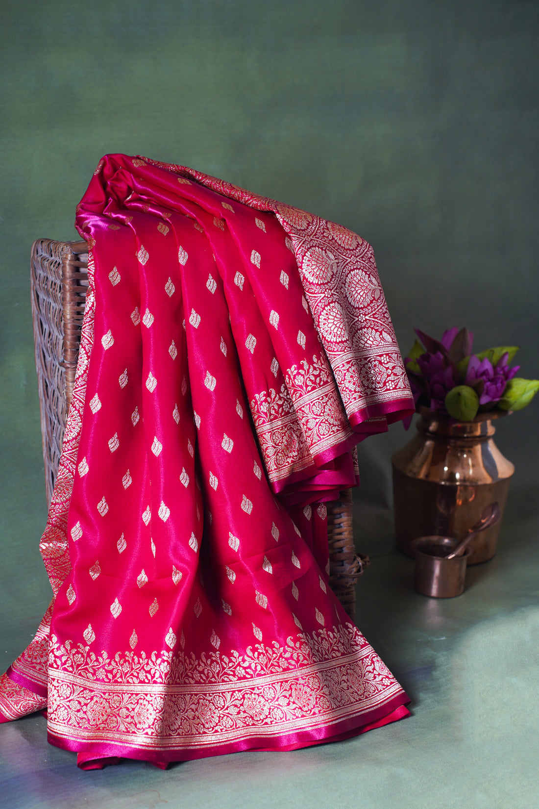 Rani Pink Upada Satin Silk Saree