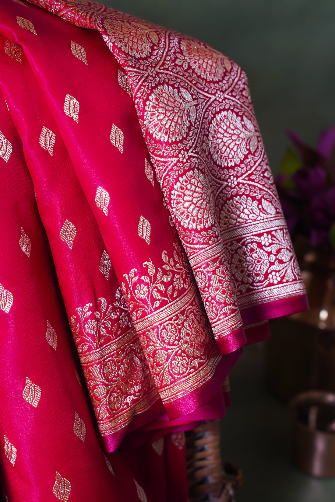 Rani Pink Upada Satin Silk Saree