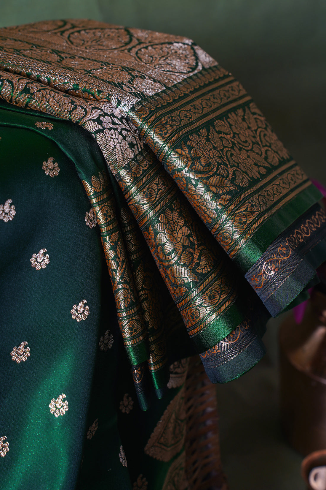 Emerald Green Banarasi Upada Satin Silk Buti Saree