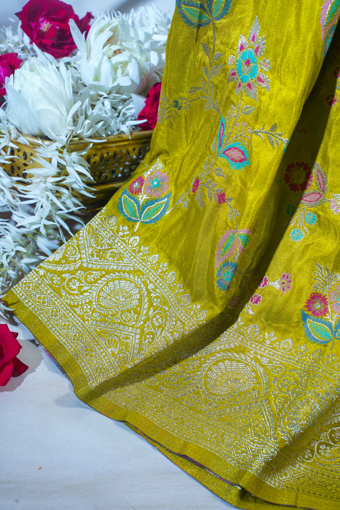Mustard Yellow Banarasi Minakari Jaal Saree