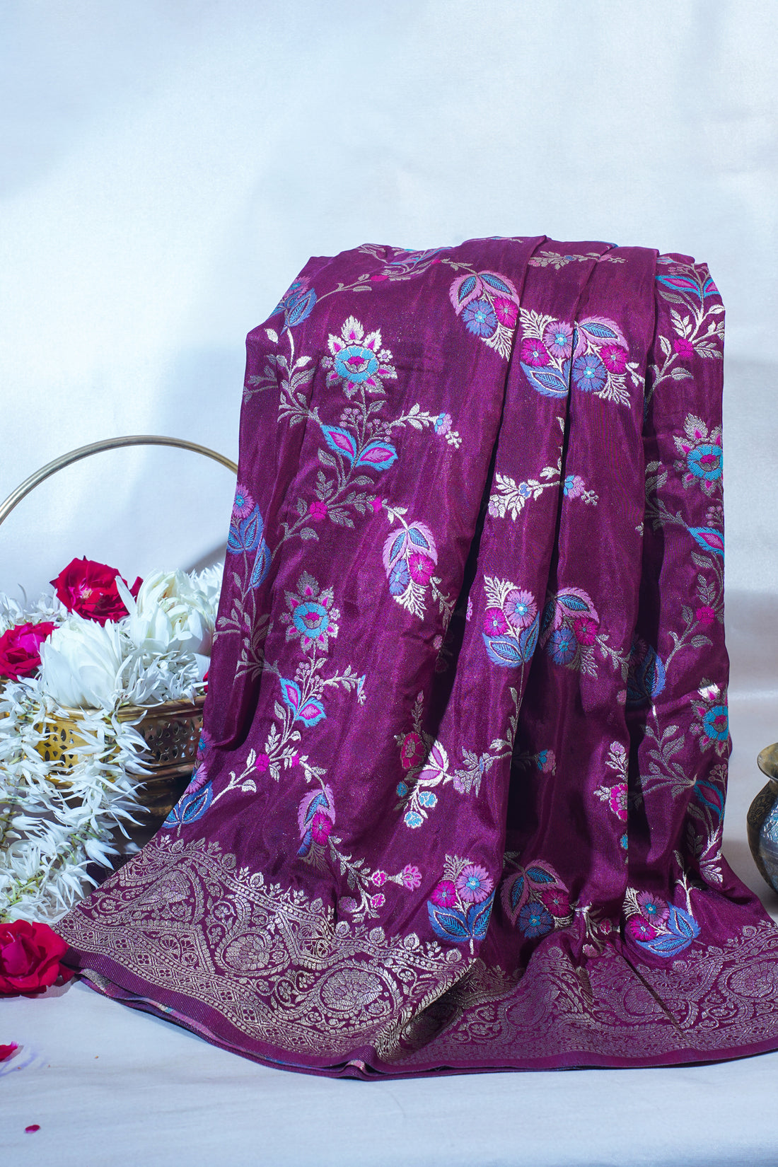 Wine Banarasi Minakari Jaal Saree