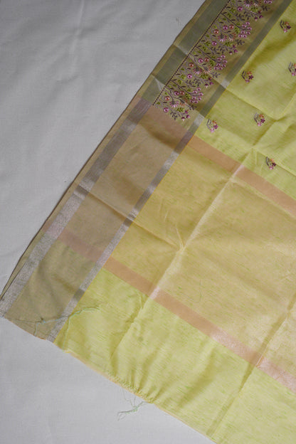 Light Green Linen Embroidery Saree