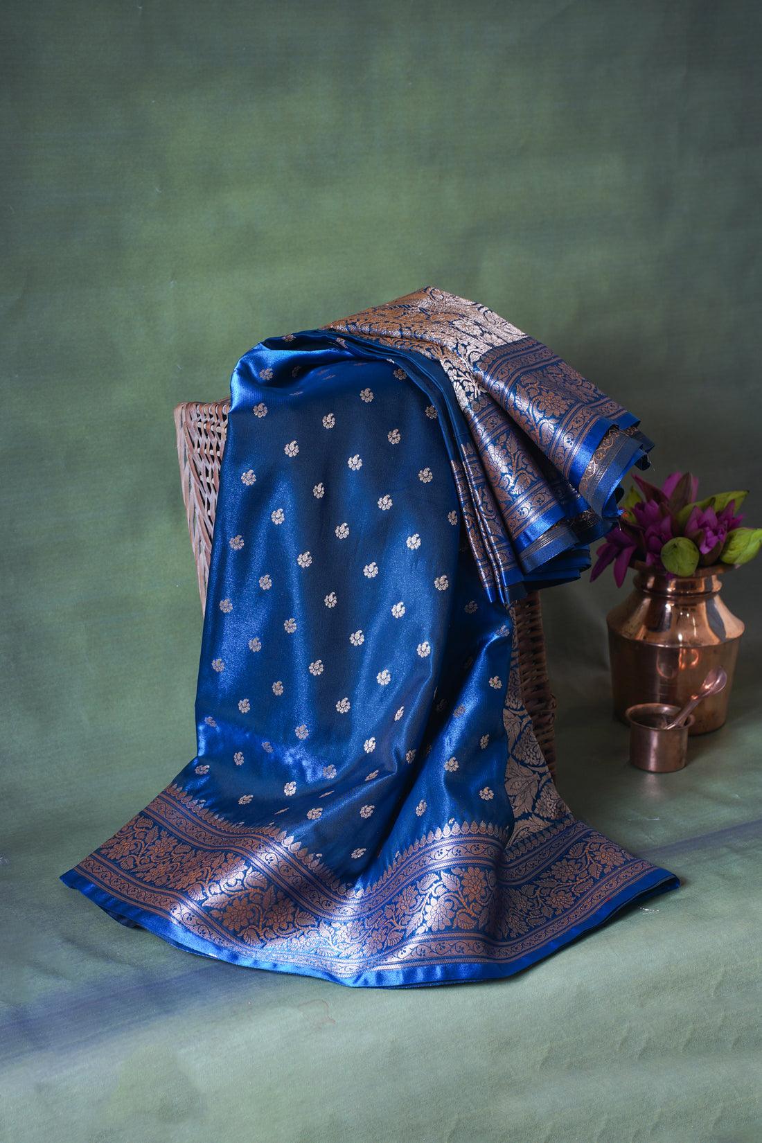Royal Blue Banarasi Upada Satin Silk Buti Saree