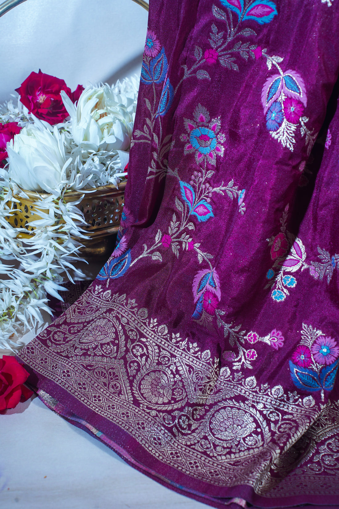 Wine Banarasi Minakari Jaal Saree