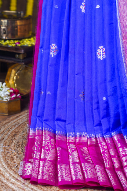 Royal Blue Handloom Banarasi Matka Silk Saree