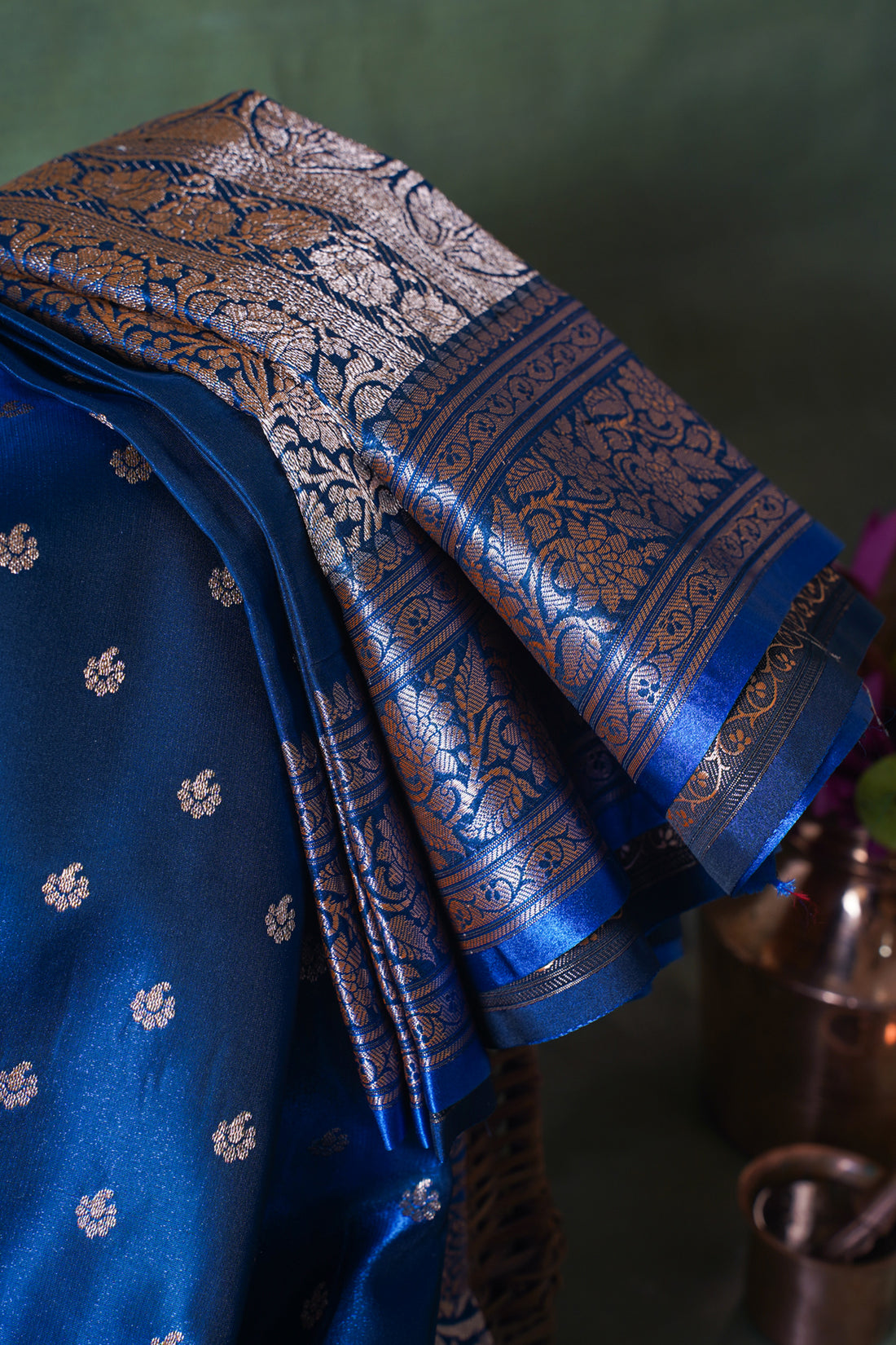 Royal Blue Banarasi Upada Satin Silk Buti Saree