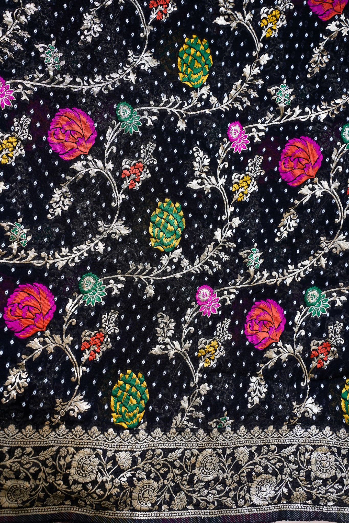 Black Khaddi Georgette Minakari Jaal Bandhej Saree