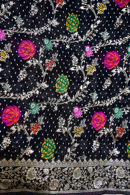 Black Khaddi Georgette Minakari Jaal Bandhej Saree