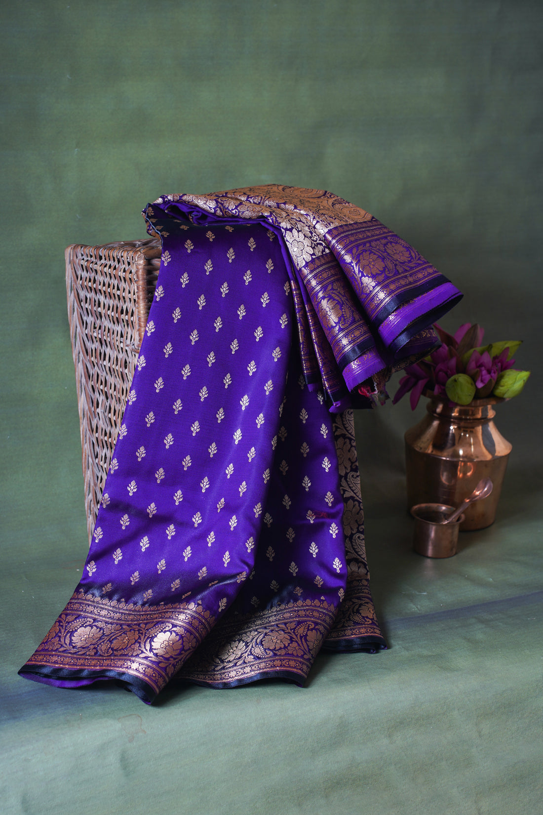 Royal Purple Banarasi Upada Satin Silk Buti Saree