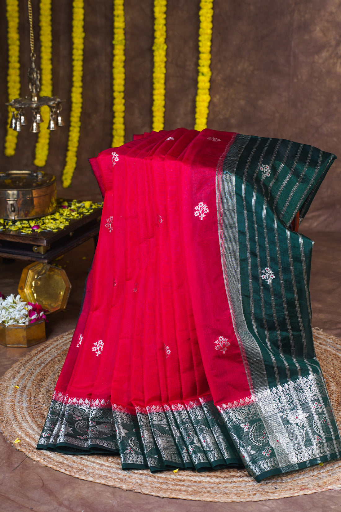 Rani Red Handloom Banarasi Matka Silk Saree