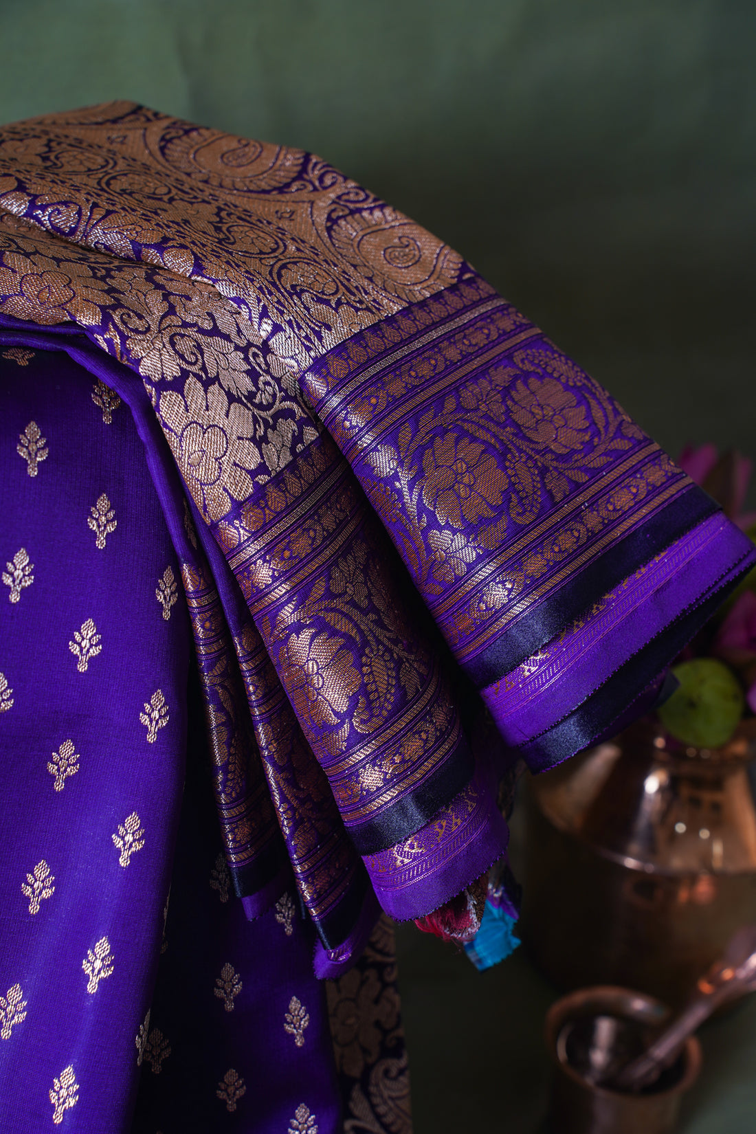Royal Purple Banarasi Upada Satin Silk Buti Saree