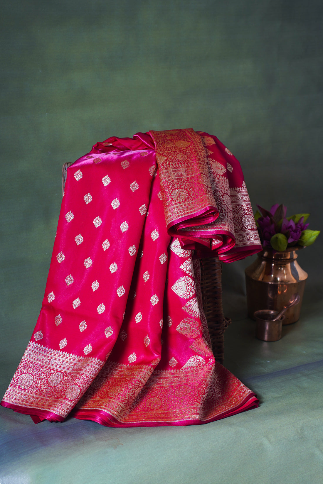 Rani Pink Banarasi Upada Satin Silk Saree