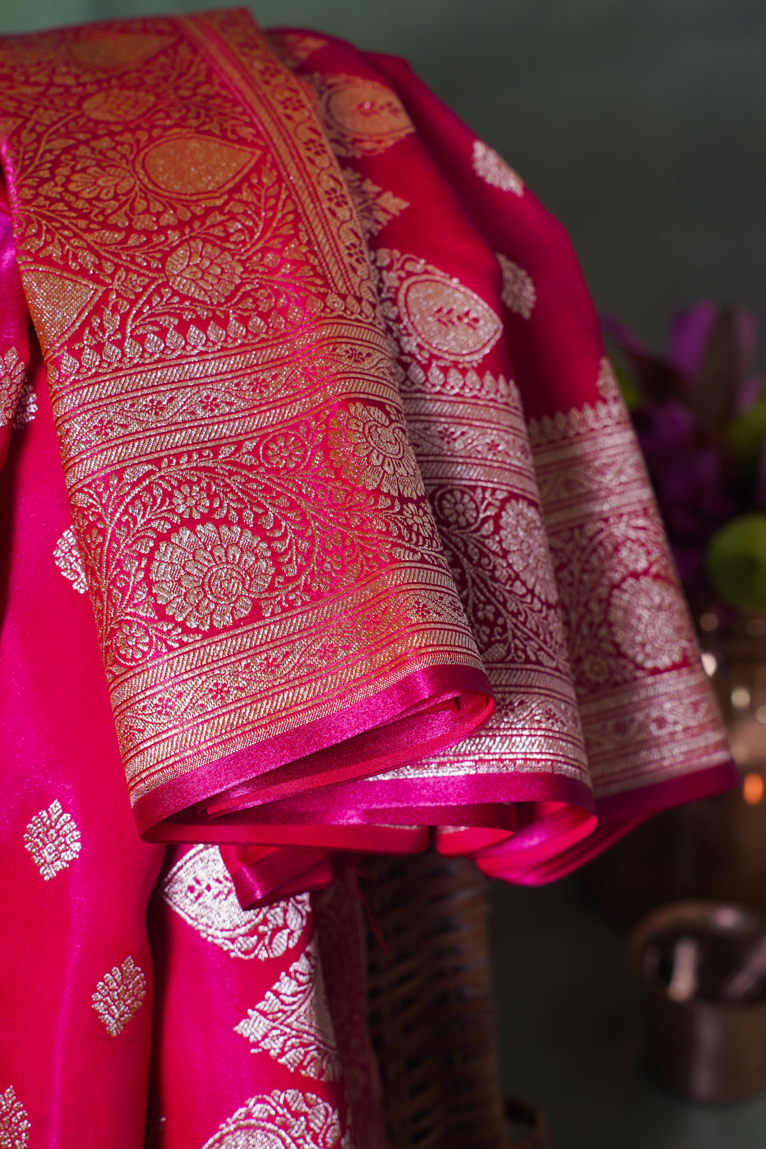 Rani Pink Banarasi Upada Satin Silk Saree