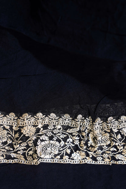 Black Khaddi Georgette Minakari Jaal Bandhej Saree