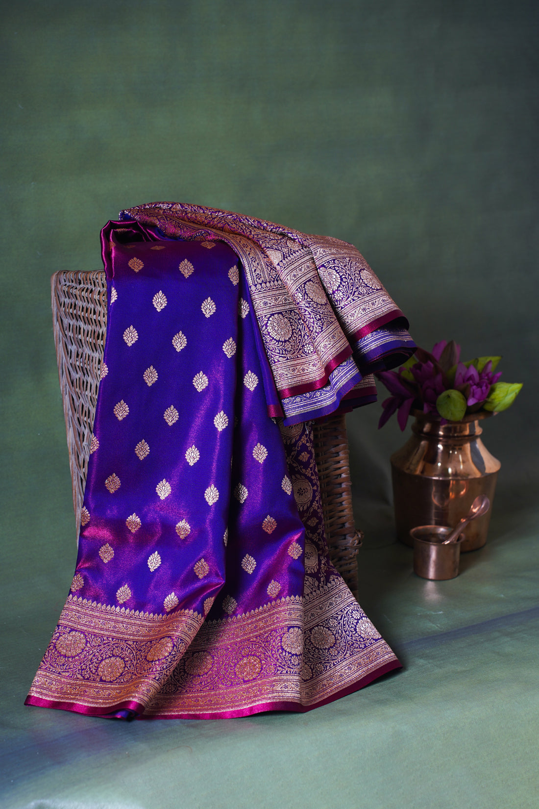 Royal Violet Banarasi Upada Satin Silk Saree
