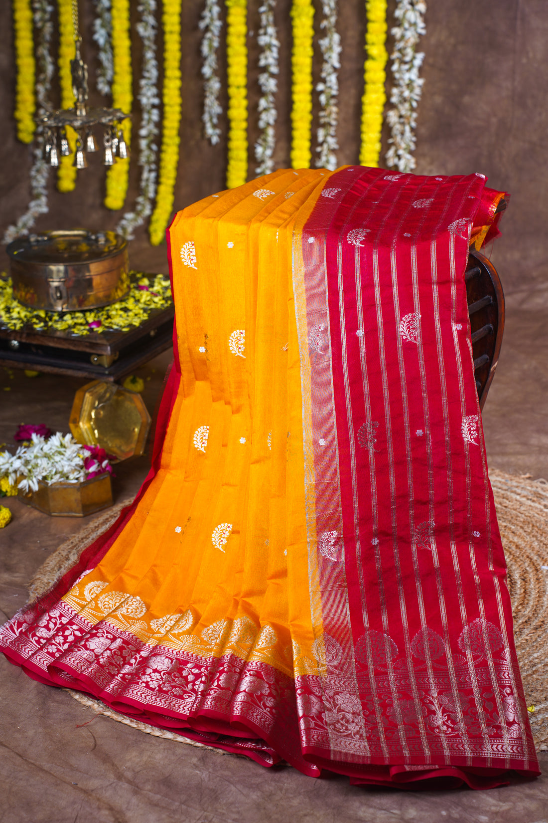 Mustard Yellow Handloom Banarasi Matka Silk Saree
