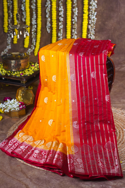 Mustard Yellow Handloom Banarasi Matka Silk Saree