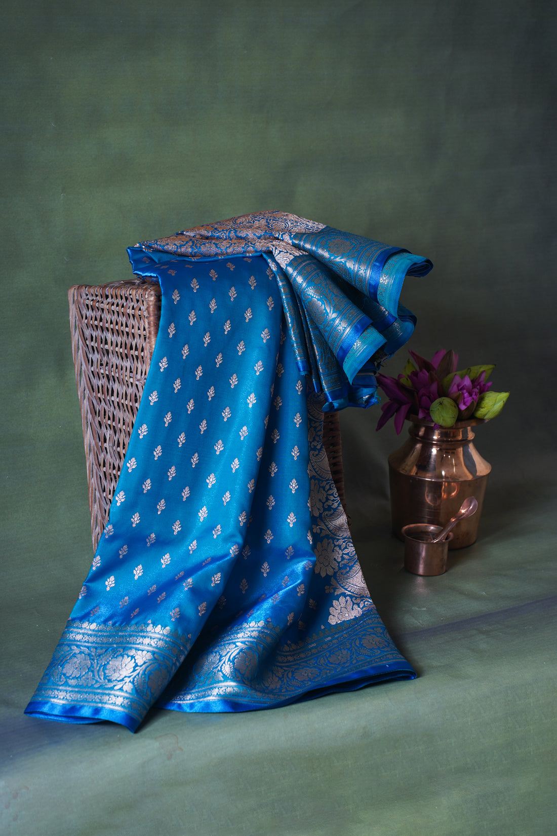 Sky Blue Banarasi Upada Satin Silk Buti Saree