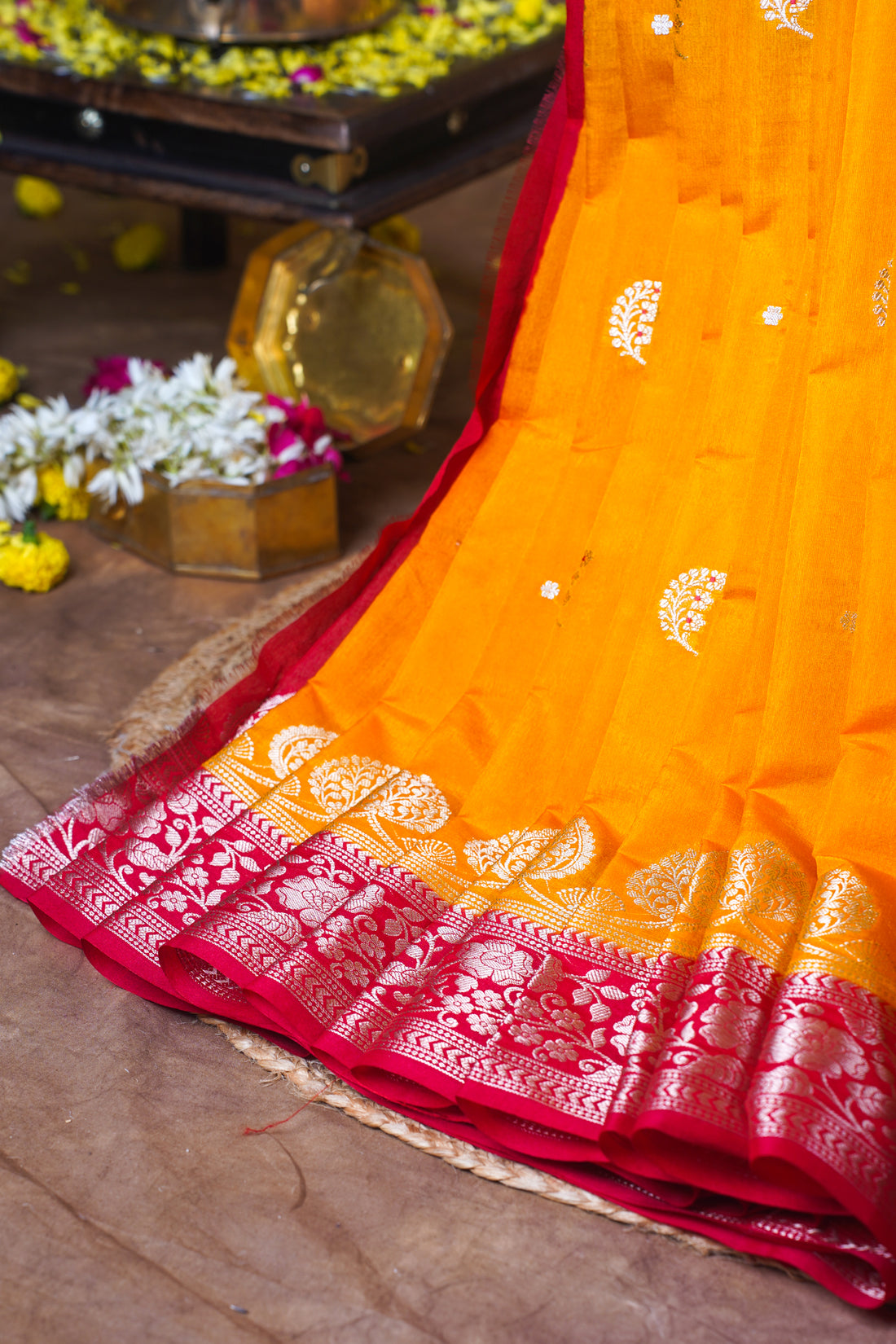 Mustard Yellow Handloom Banarasi Matka Silk Saree