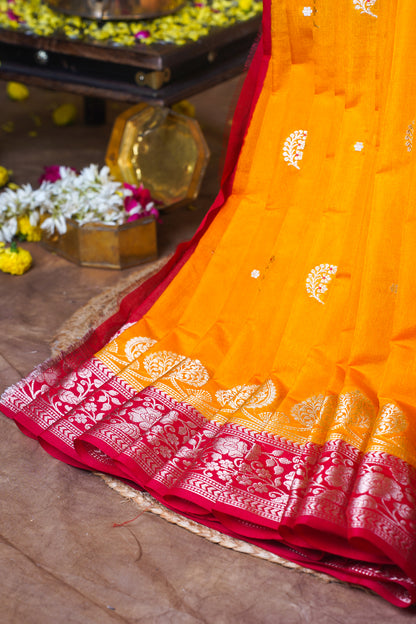 Mustard Yellow Handloom Banarasi Matka Silk Saree