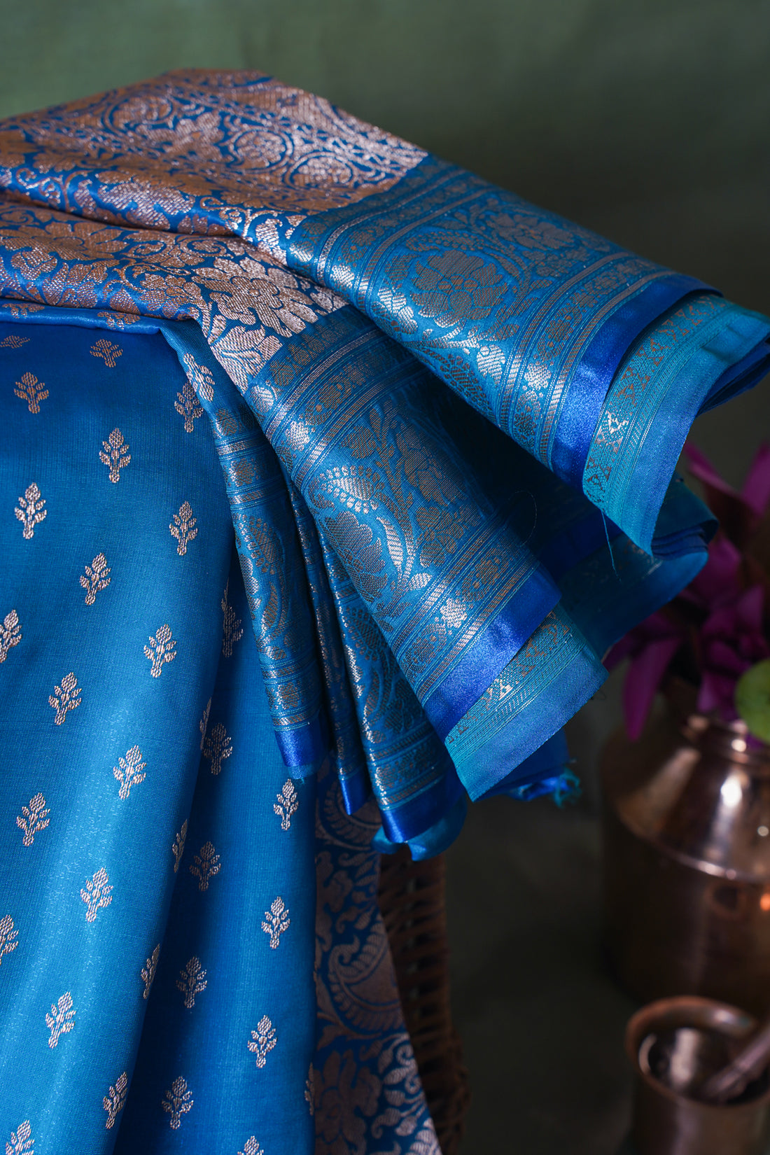 Sky Blue Banarasi Upada Satin Silk Buti Saree