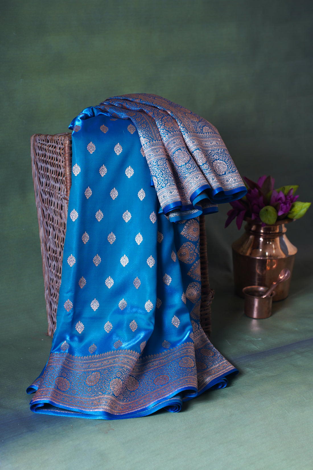 Royal Blue Banarasi Upada Satin Silk Saree