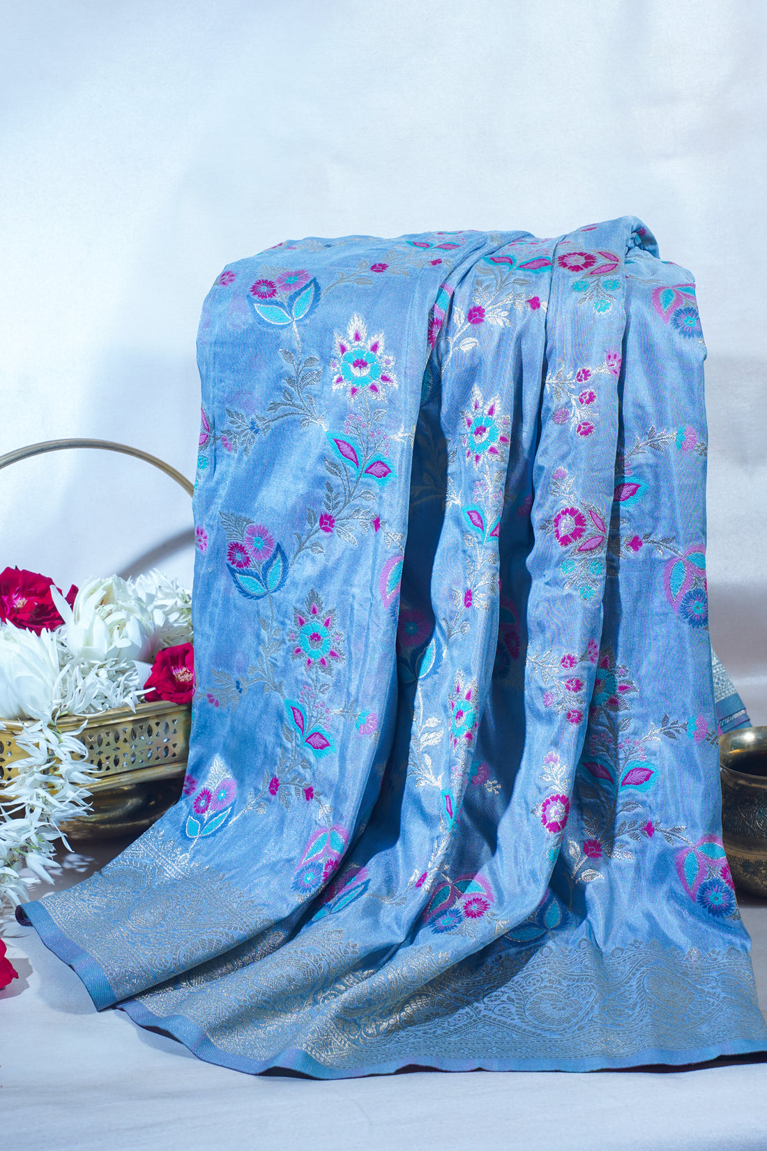 Sky Blue Banarasi Minakari Jaal Saree