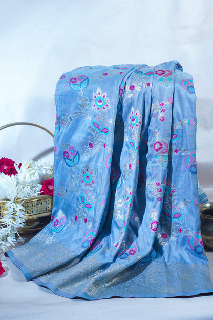 Sky Blue Banarasi Minakari Jaal Saree