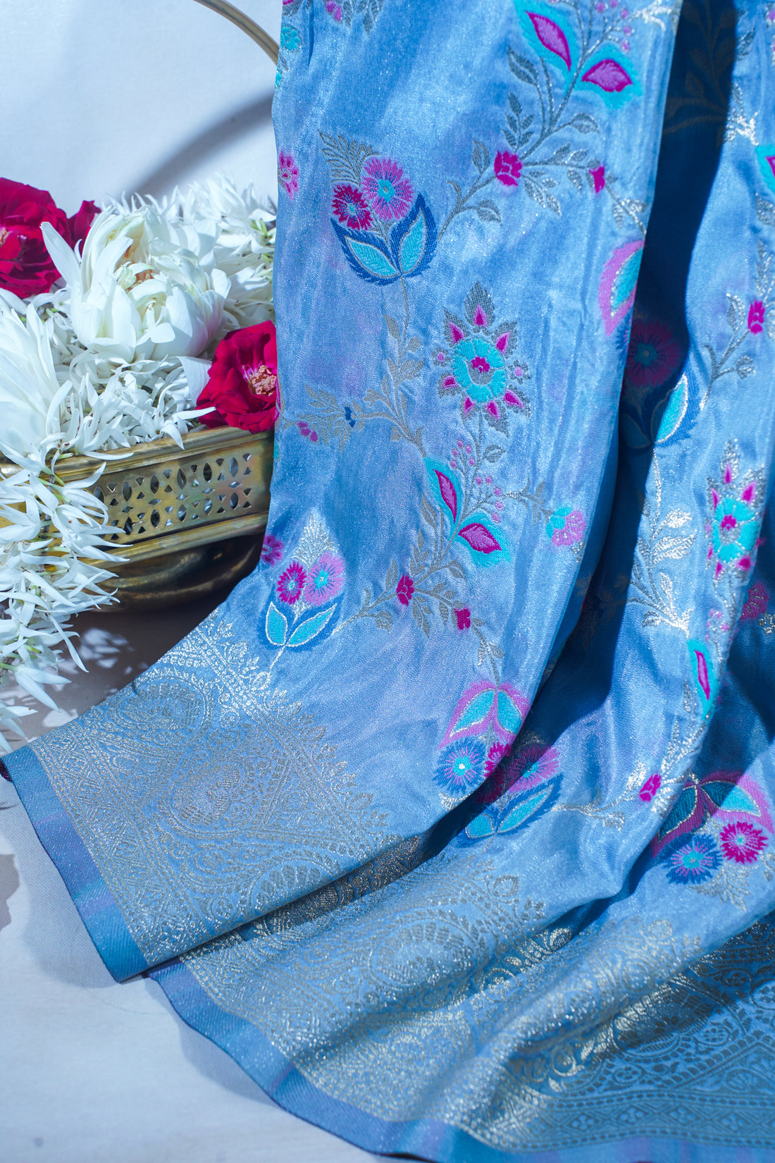 Sky Blue Banarasi Minakari Jaal Saree