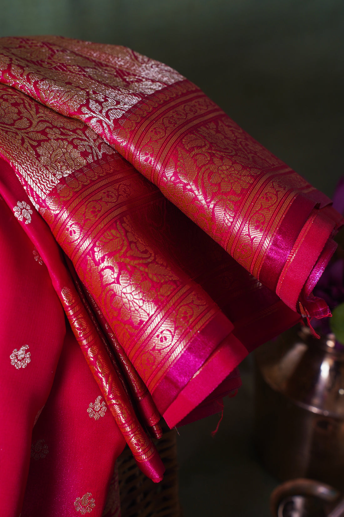 Rani Pink Banarasi Upada Satin Silk Buti Saree