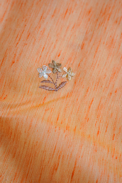 Bright Orange Linen Embroidery Saree