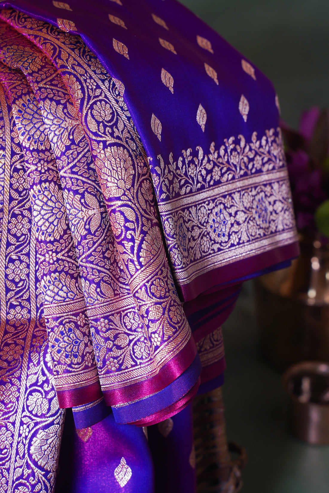 Royal Purple Banarasi Upada Satin Silk Saree