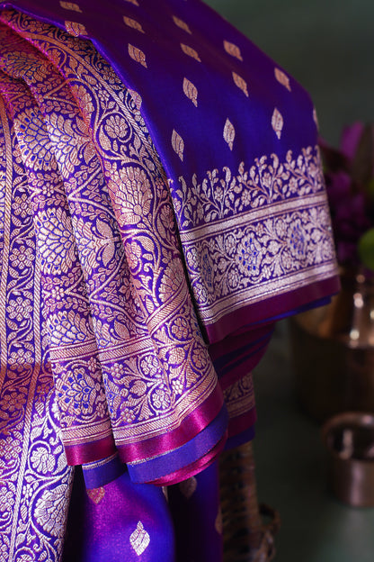 Royal Purple Banarasi Upada Satin Silk Saree
